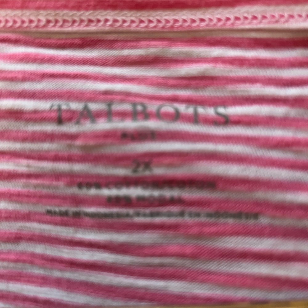 Talbots Pink and White Striped V-Neck Tee - Picture 4 of 5
